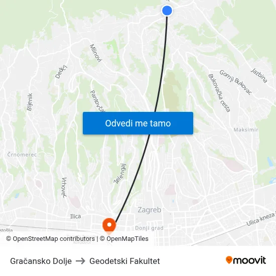 Gračansko Dolje to Geodetski Fakultet map
