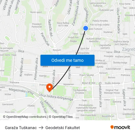 Garaža Tuškanac to Geodetski Fakultet map