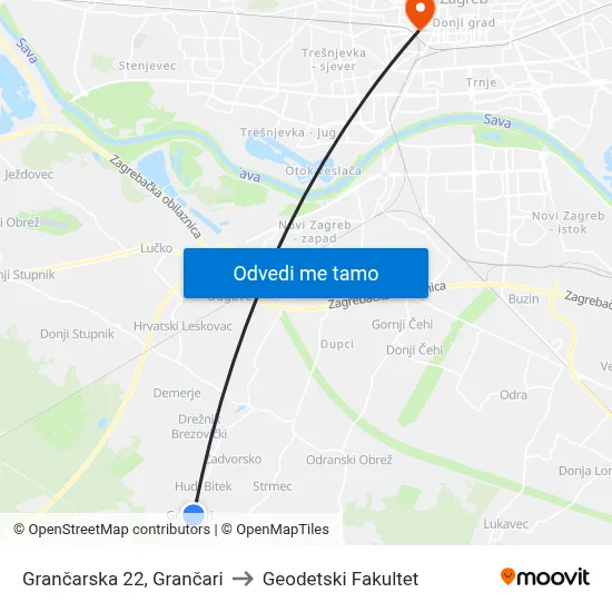 Grančarska 22, Grančari to Geodetski Fakultet map