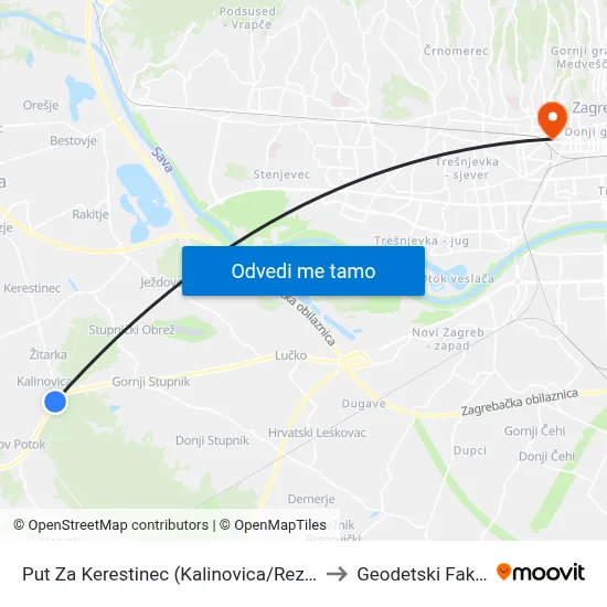 Put Za Kerestinec (Kalinovica/Rezborišće) to Geodetski Fakultet map