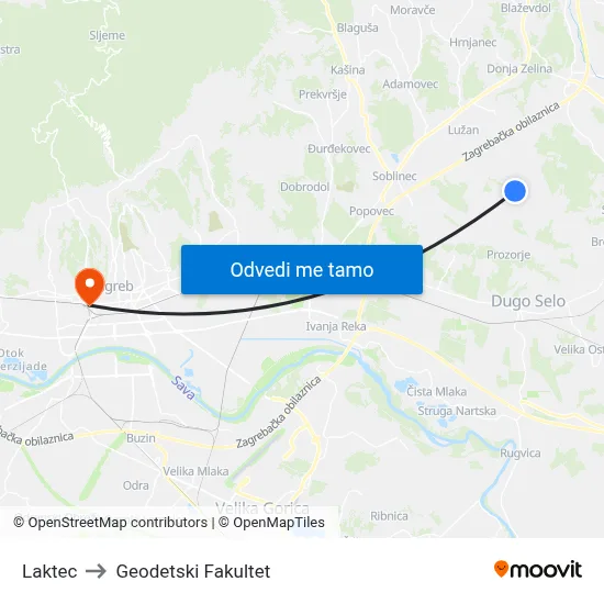 Laktec to Geodetski Fakultet map