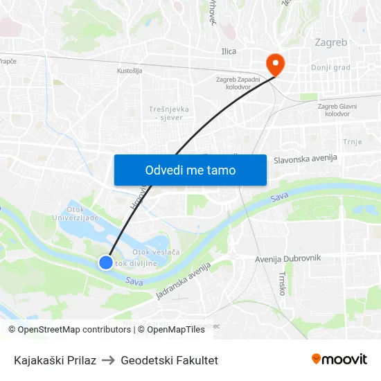 Kajakaški Prilaz to Geodetski Fakultet map