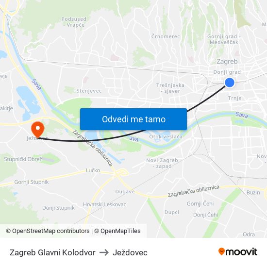 Zagreb Glavni Kolodvor to Ježdovec map