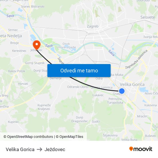 Velika Gorica to Ježdovec map