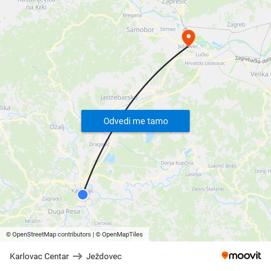 Karlovac Centar to Ježdovec map