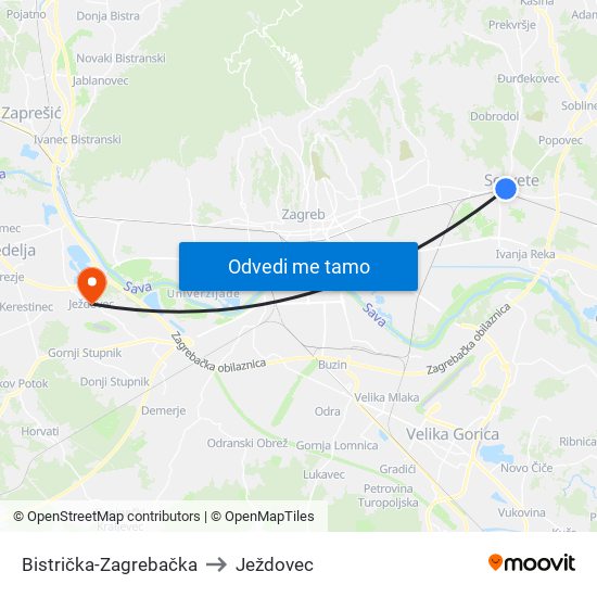 Bistrička-Zagrebačka to Ježdovec map