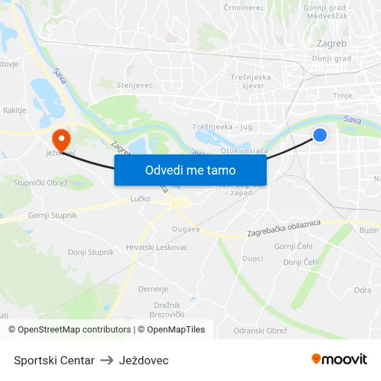 Sportski Centar to Ježdovec map
