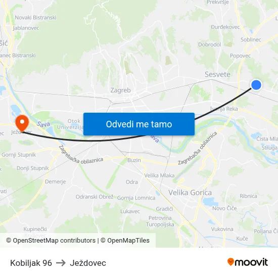 Kobiljak 96 to Ježdovec map