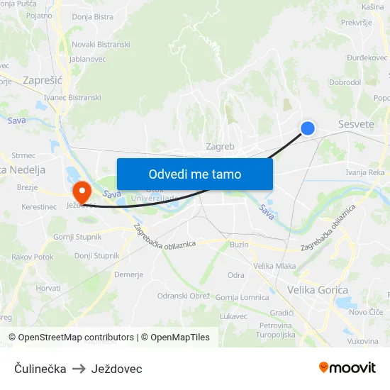 Čulinečka to Ježdovec map