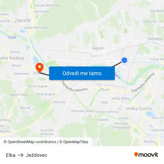 Elka to Ježdovec map