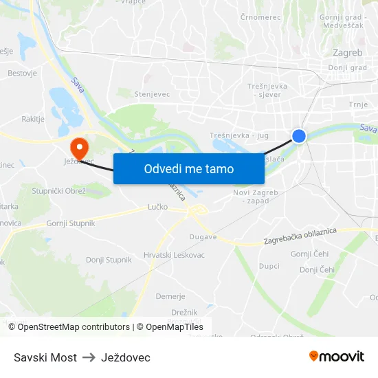 Savski Most to Ježdovec map