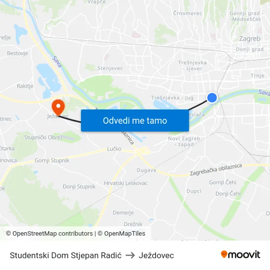 Studentski Dom Stjepan Radić to Ježdovec map