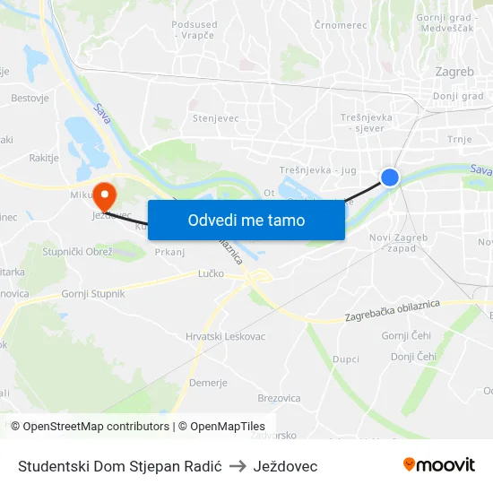 Studentski Dom Stjepan Radić to Ježdovec map