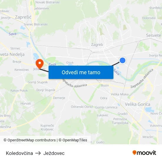 Koledovčina to Ježdovec map