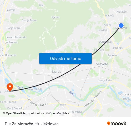 Put Za Moravče to Ježdovec map