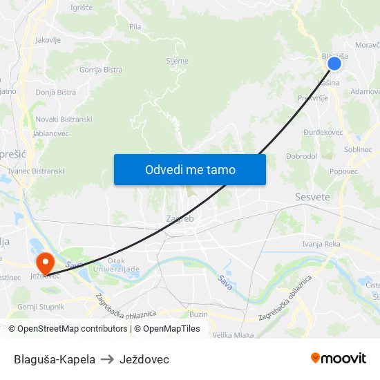 Blaguša-Kapela to Ježdovec map