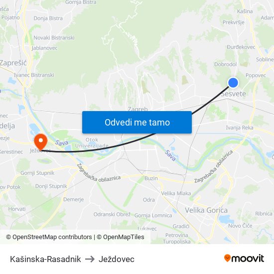 Kašinska-Rasadnik to Ježdovec map