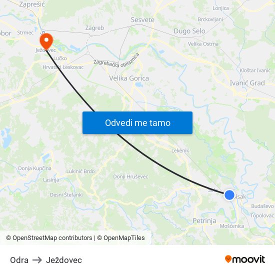 Odra to Ježdovec map