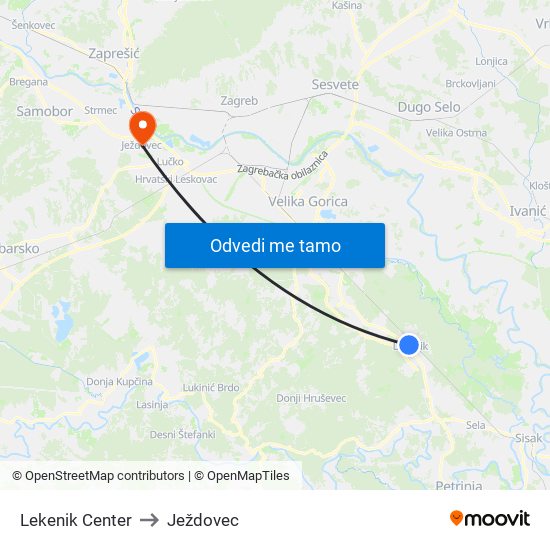 Lekenik Center to Ježdovec map