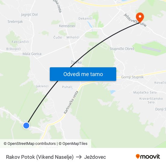 Rakov Potok (Vikend Naselje) to Ježdovec map