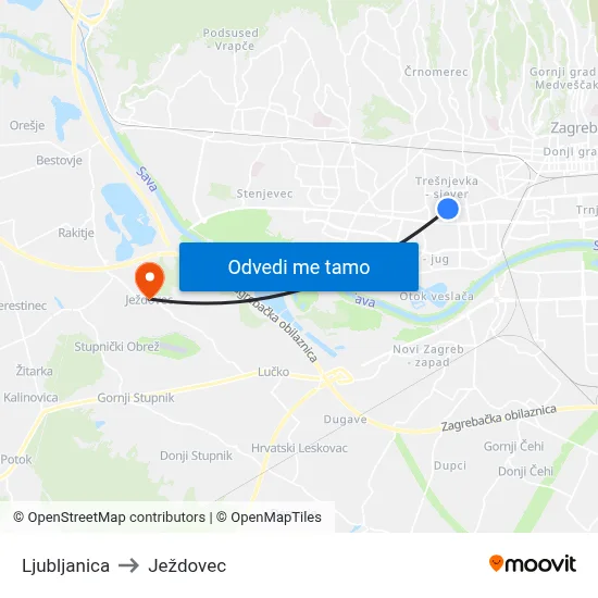 Ljubljanica to Ježdovec map