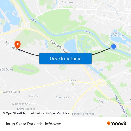 Jarun-Skate Park to Ježdovec map