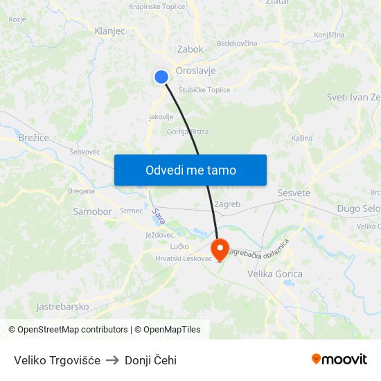 Veliko Trgovišće to Donji Čehi map