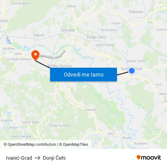 Ivanić-Grad to Donji Čehi map