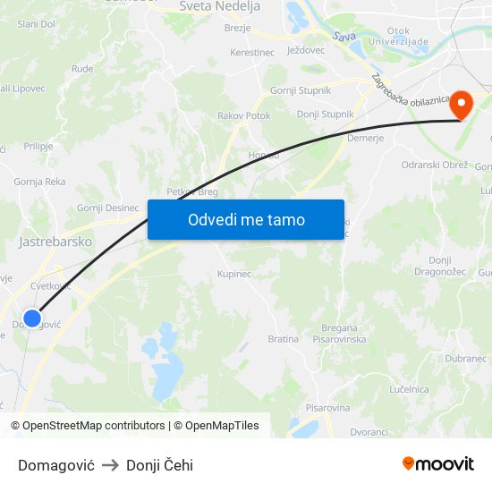 Domagović to Donji Čehi map