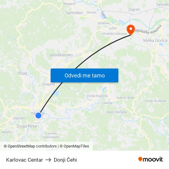 Karlovac Centar to Donji Čehi map