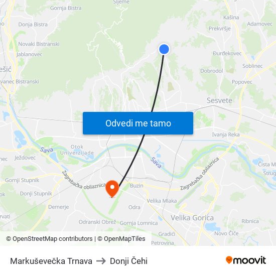 Markuševečka Trnava to Donji Čehi map