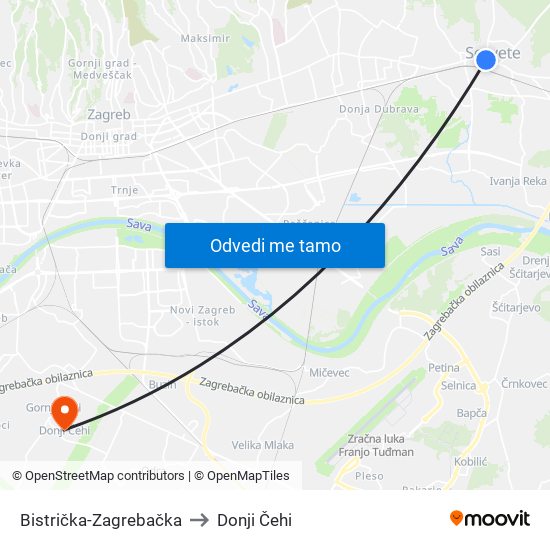 Bistrička-Zagrebačka to Donji Čehi map