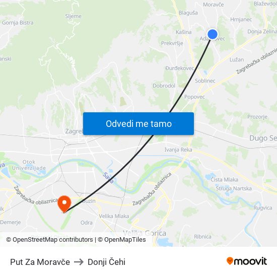 Put Za Moravče to Donji Čehi map