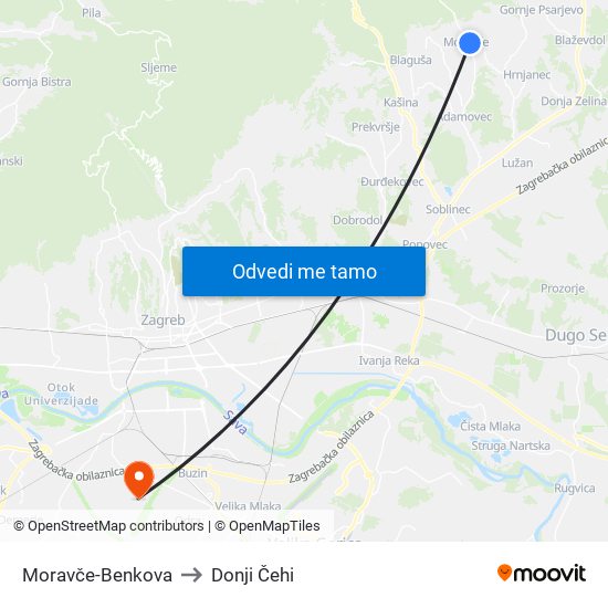 Moravče-Benkova to Donji Čehi map