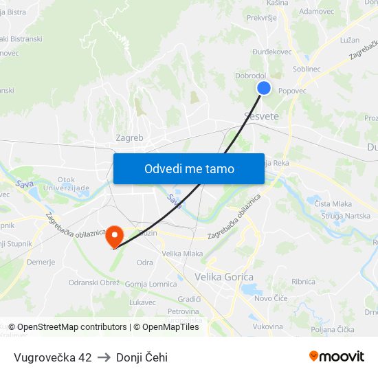 Vugrovečka 42 to Donji Čehi map