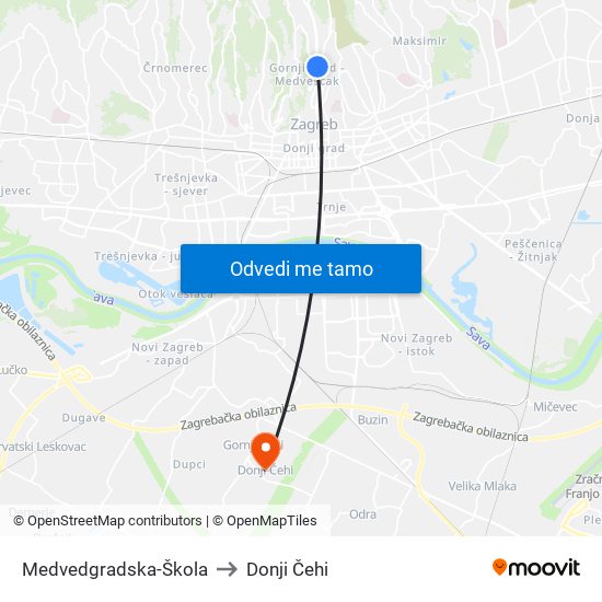 Medvedgradska-Škola to Donji Čehi map