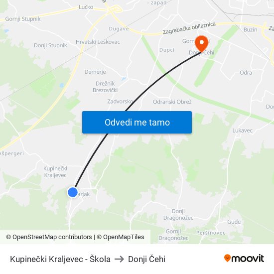 Kupinečki Kraljevec - Škola to Donji Čehi map