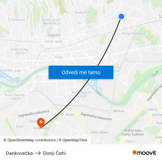 Dankovečka to Donji Čehi map