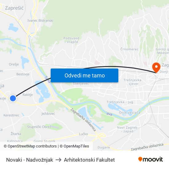 Novaki - Nadvožnjak to Arhitektonski Fakultet map