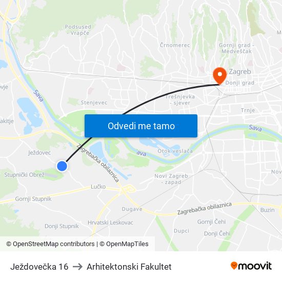 Ježdovečka 16 to Arhitektonski Fakultet map