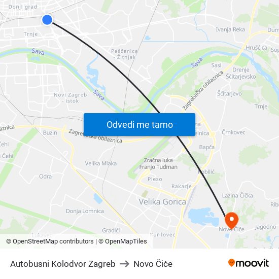 Autobusni Kolodvor Zagreb to Novo Čiče map