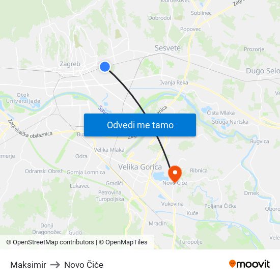 Maksimir to Novo Čiče map