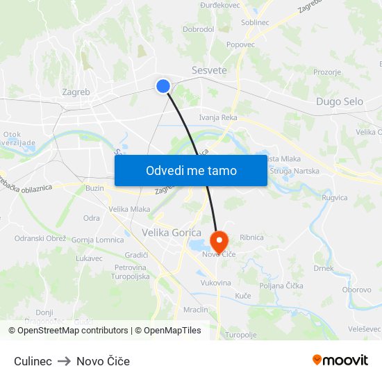 Culinec to Novo Čiče map