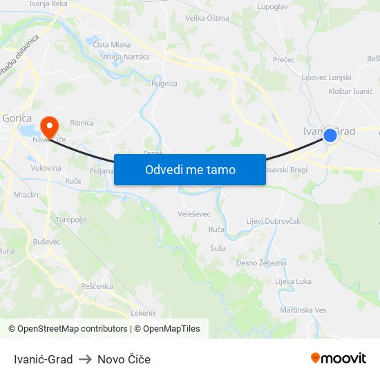 Ivanić-Grad to Novo Čiče map