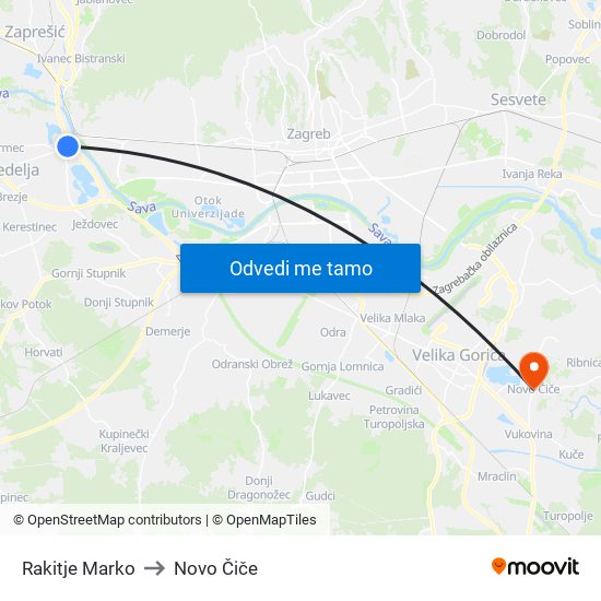 Rakitje Marko to Novo Čiče map