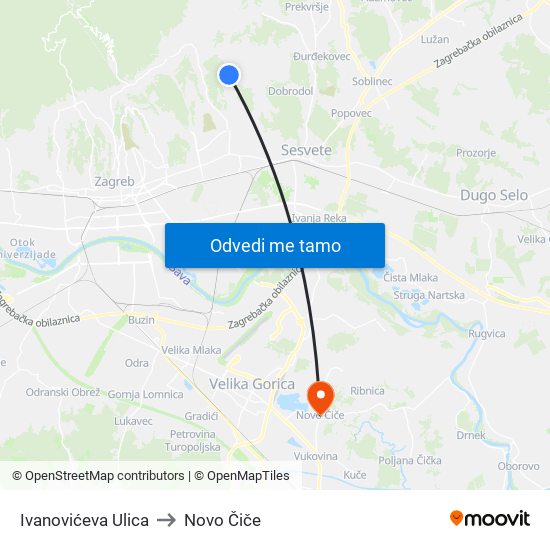 Ivanovićeva Ulica to Novo Čiče map