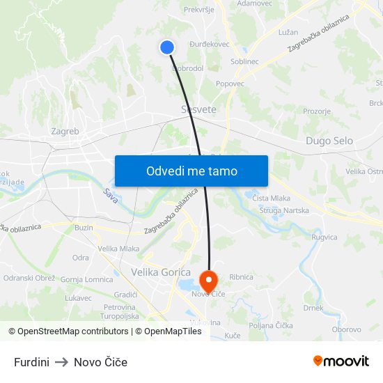 Furdini to Novo Čiče map