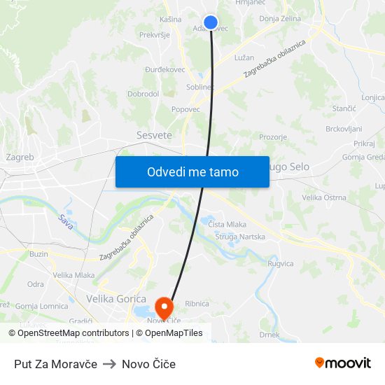 Put Za Moravče to Novo Čiče map