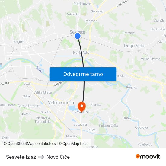 Sesvete-Izlaz to Novo Čiče map