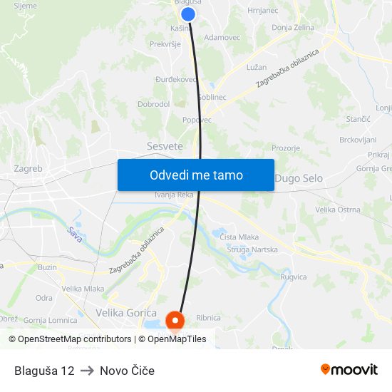 Blaguša 12 to Novo Čiče map